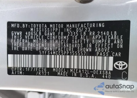 2023 Toyota Corolla Se из США, поврежденный, VIN 5YFS4MCE5PP155557